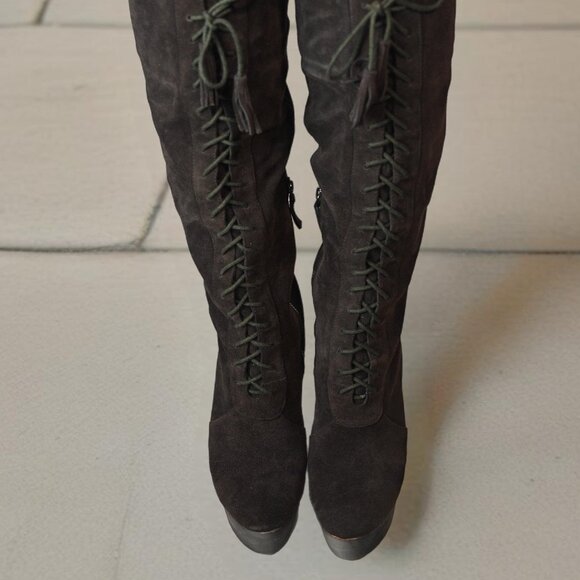 Madison Harding Dark Brown Suede Platform Knee-High Boots - Size 8 - Picture 10 of 12